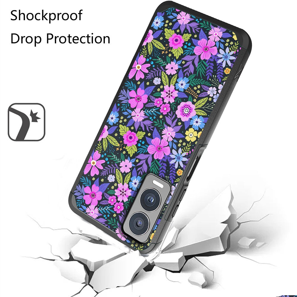 For Cricket Debut S3 Fashion Graphic Design Pattern Hard PC TPU 2in1 Tough Strong Hybrid Shockproof Armor Frame (Magnet Mount Friendly) Case Cover Mystical Floral Boom