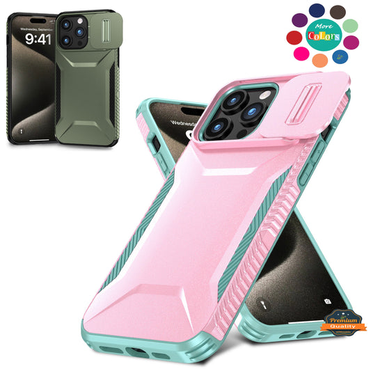 For Samsung Galaxy S24 FE /Fan Edition Shockproof Hybrid with Slide Camera Window Covering, Rugged Tpu Silicone Hard PC Bumper Case Cover