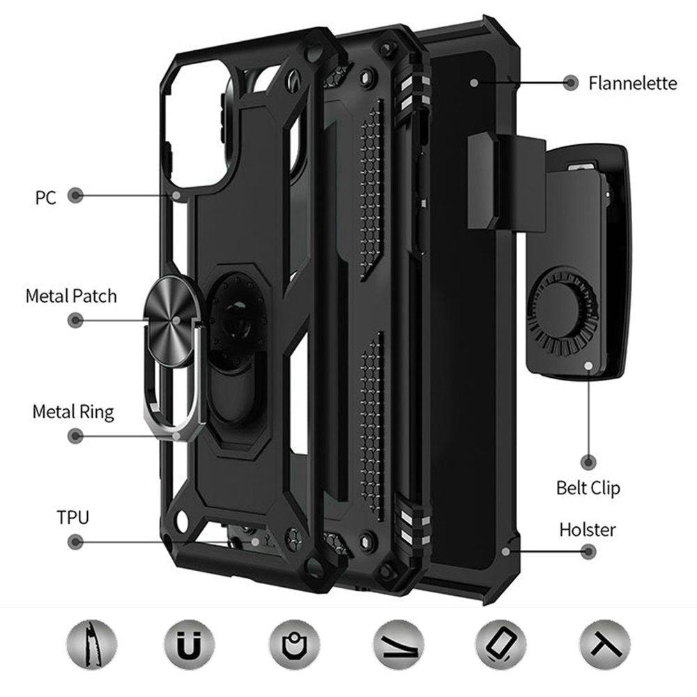 For Apple iPhone 14 Pro Max Hybrid Combo Belt Clip Holster Ring Stand Holder, Military Grade Fit Magnetic Car Mount Shockproof Case Cover Black