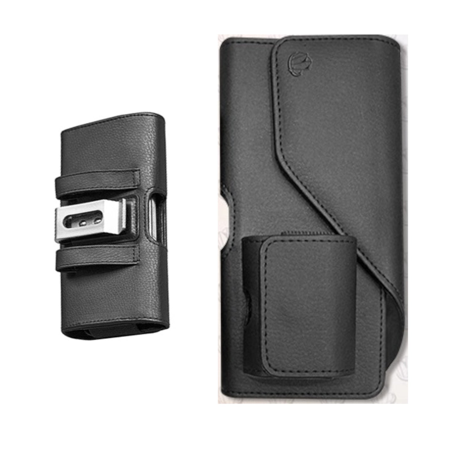 For Horizontal Leather Universal Pouch 2in1 Dual Phone Holster with Airpods Holder, Metal Belt Clip Loop Holder Cover For Device Size 6.7" Case Cover Black