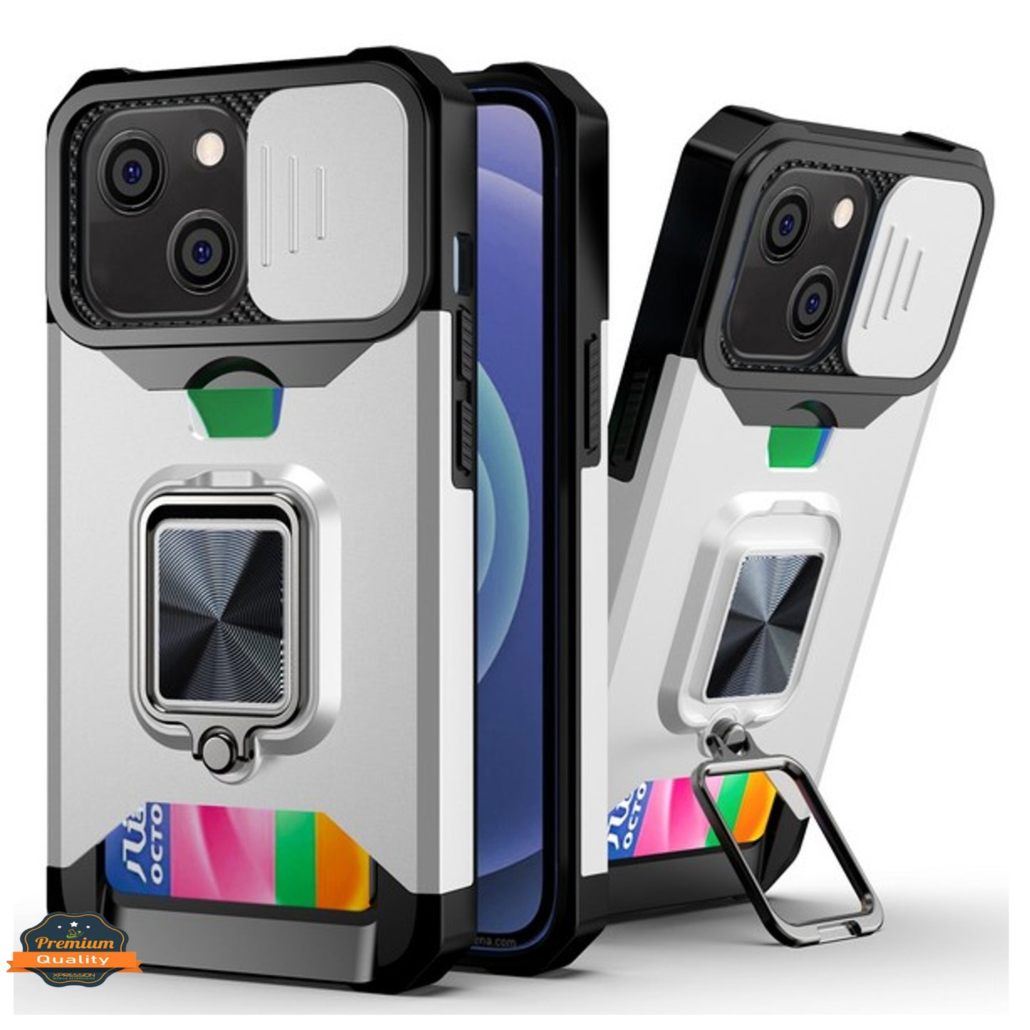 For Apple iPhone 15 Plus (6.7") Wallet Designed with Camera Protection, Card Slot & Ring Kickstand Magnetic Car Mount  Phone Case Cover