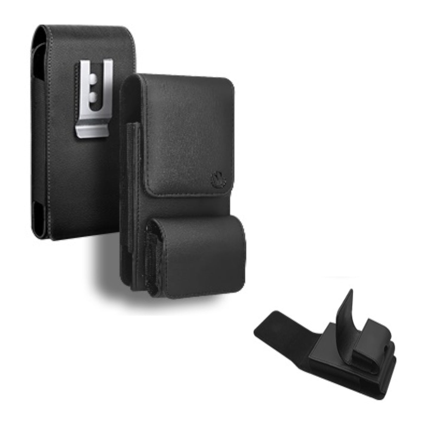 For Vertical Leather Universal Pouch 2in1 Dual Phone Holster with Airpods Holder, Metal Belt Clip Loop Holder Cover For Device Size 6.7" Case Cover Black