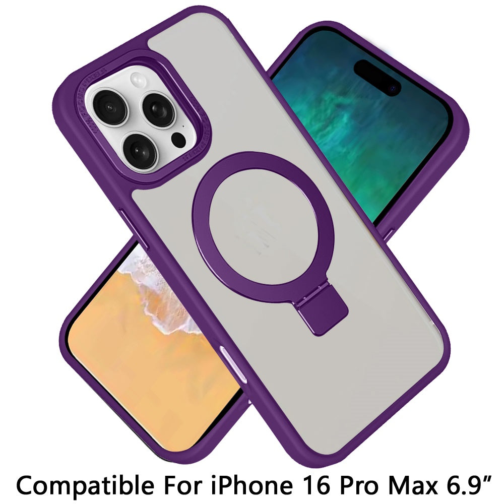 For Apple iPhone 16 Pro Max (6.9") Magnetic Metal Matte Built-in Compatible with MagSafe Stand Hybrid Shock Armor TPU Case Cover