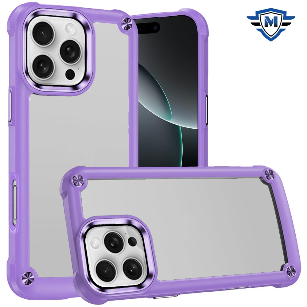 For Apple iPhone 16 Pro Max (6.9") Ultimate Hybrid Transparent Rubber with Metal Buttons & Camera Edges Hard TPU Frame Corner Bumper Case Cover