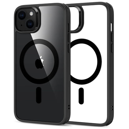 For Apple iPhone 15 Plus (6.7") Magnetic Compatible with Magsafe Wireless Charger PC + TPU Hybrid Slim Transparent Black Phone Case Cover