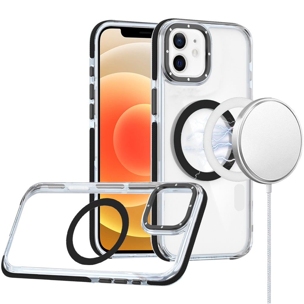 Apple iPhone 11 Pro Max Transparent back with Colorful Frame Strong Magnetic Circle [Compatible with Magsafe] Slim Shockproof