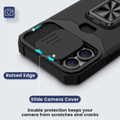 For Samsung Galaxy A16 5G Wallet Slide Camera Protection, Credit Card Slot & Ring Kickstand Hybrid Magnetic Car Mount Case Cover