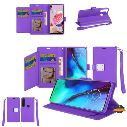 For Apple iPhone 16 (6.1") Wallet PU Leather Credit Card ID Cash Holder Slot Dual Flip Pouch with Stand and Strap Case Cover