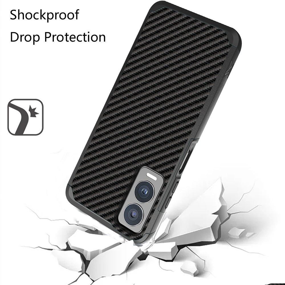 For Cricket Debut S3 Fashion Graphic Design Pattern Hard PC TPU 2in1 Tough Strong Hybrid Shockproof Armor Frame (Magnet Mount Friendly) Case Cover Carbon Fiber Black