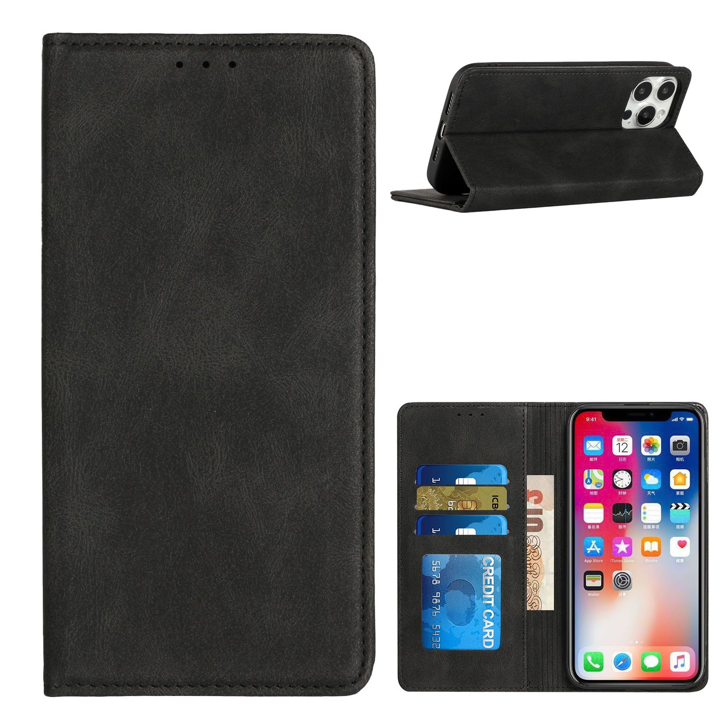 For Apple iPhone 16 Plus (6.7") PU Leather Pouch Flip Folio Wallet ID Credit Card Slots Money Holder with Magnetic Closure & Kickstand Case Cover