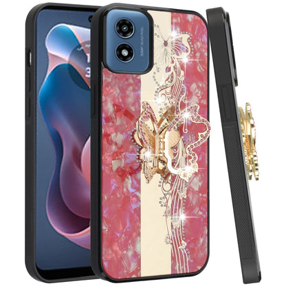 For Samsung Galaxy A06 Diamonds 3D Butterfly Bling Sparkly Glitter Ornaments Engraving Hybrid with Ring Stand Fashion Case Cover Enchanted Butterfly Red