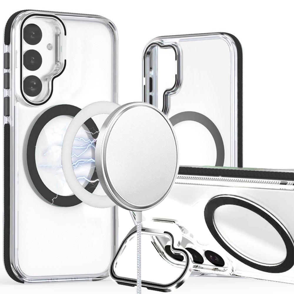 For Samsung Galaxy S24 FE /Fan Edition Hybrid Clear Invisible Camera Bracket Stand [With Magsafe Magnetic Circle] Color Frame Case Cover