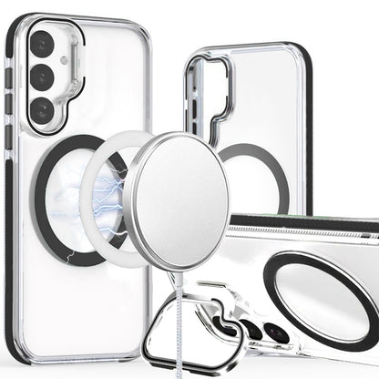 For Samsung Galaxy S24 Ultra Hybrid Clear Invisible Camera Bracket Stand [With Magsafe Magnetic Circle] Shockproof Color Frame Case Cover