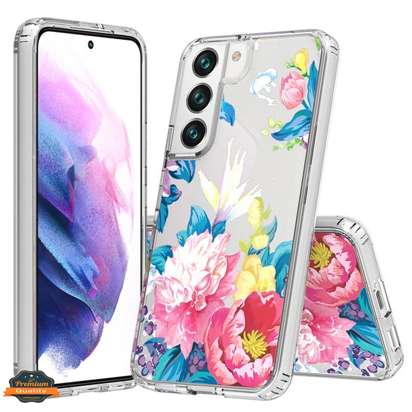 For Samsung Galaxy S24 FE /Fan Edition Floral Patterns Design Transparent TPU Silicone Shock Absorption Bumper Hard Back Case Cover