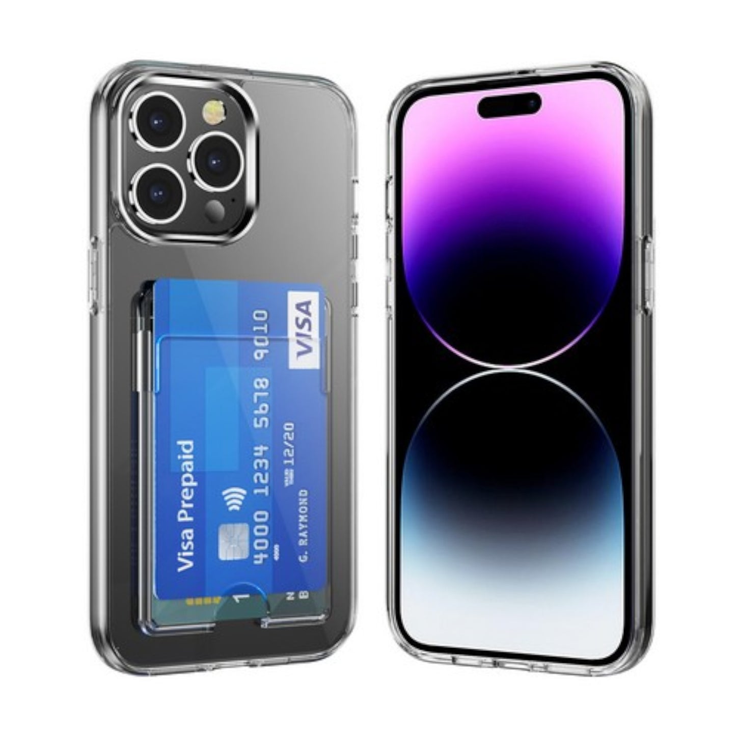 For Apple iPhone 15 (6.1") Wallet Rubber Acrylic TPU with Credit Card ID Slot Holder Design Slim Fit Thin Shockproof Clear Phone Case Cover