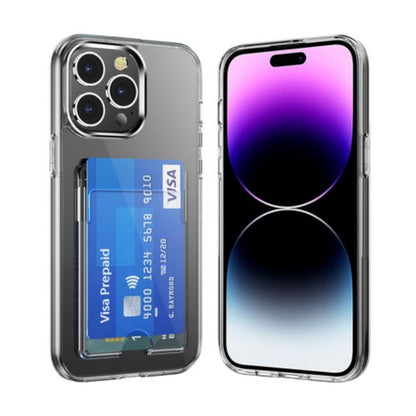 For Apple iPhone 15 Pro Max (6.7") Wallet Rubber Acrylic TPU with Credit Card ID Slot Holder Design Slim Fit Thin Shockproof Clear Phone Case Cover