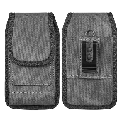 For Apple iPhone 16 Pro Max (6.9") Universal Vertical Fabric Case Holster with 2 Card Slots, Pen Holder, Belt Clip Loop & Hook Carrying Phone Pouch [Black]