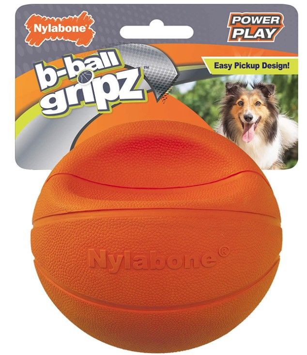 Nylabone Power Play B-Ball Grips Basketball Medium 4.5 Inch Dog Toy [Toys Rubber & Cressite for Dog] 1 count