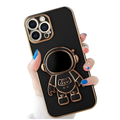 For Apple iPhone 15 Plus (6.7") Astronaut Hidden Stand Holder Plating Hybrid Electroplated Bumper Shockproof Armor  Phone Case Cover