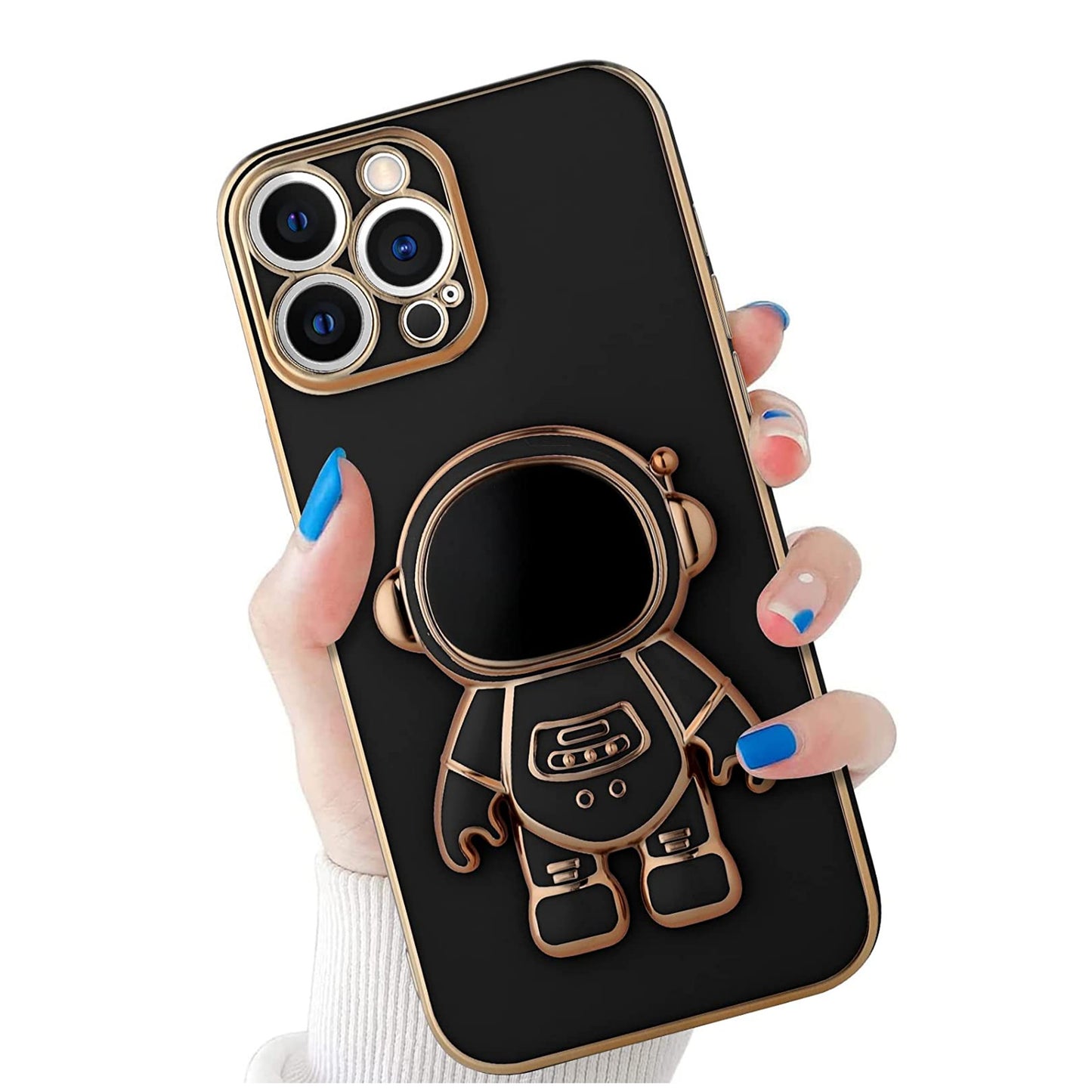 For Apple iPhone 16 Pro (6.3") Astronaut Hidden Stand Holder Plating Hybrid Electroplated Bumper Shockproof Armor Cute Case Cover