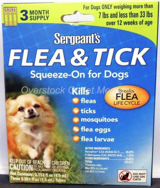 Sergeants Flea and Tick Squeeze-On Dog 33lb and Under [Flea & Tick Dips for Dog] 3 count