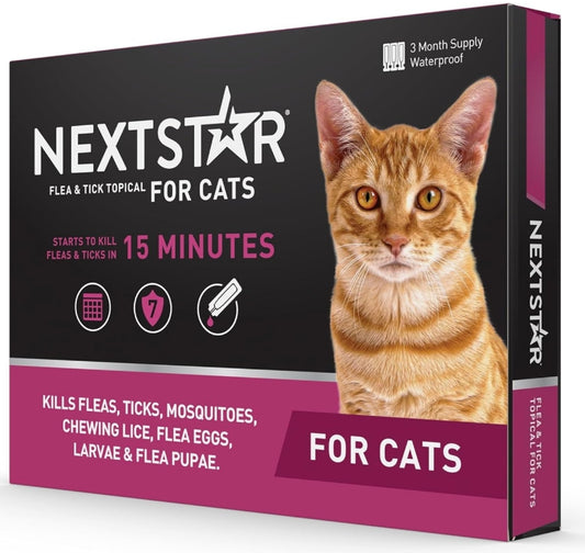 NextStar Flea and Tick Topical Treatment for Cats [Cat Supplies for Dog] 3 count