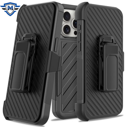 For Apple iPhone 16 (6.1") Premium Design Hybrid lined with Belt Clip Holster Shockproof Rugged Textured 2in1 Non Slip Tough Case Cover Gray