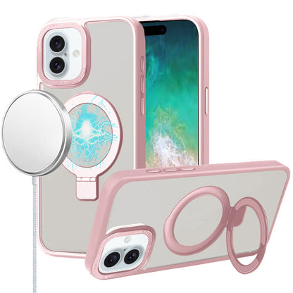 For Apple iPhone 16 Pro Max (6.9") Magnetic Metal Matte Built-in Compatible with MagSafe Stand Hybrid Shock Armor TPU Case Cover Pink