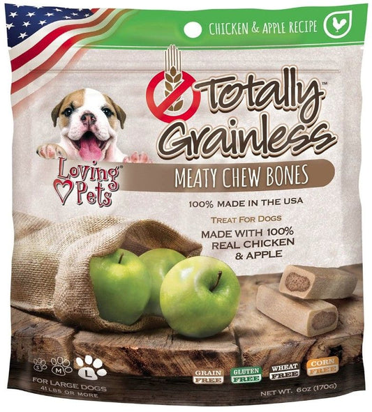 Loving Pets Totally Grainless Meaty Chew Bones - Chicken & Apple [Treats Packaged] Large Dogs - 6 oz - (Dogs 41+ lbs)