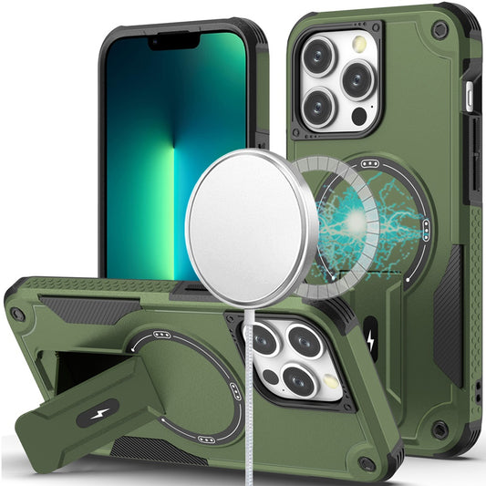 For Apple iPhone 12 / 12 Pro Case with Invisible Kickstand Compatible with MagSafe, Military-Grade Protection Shockproof Heavy Duty Case Cover Midnight Green