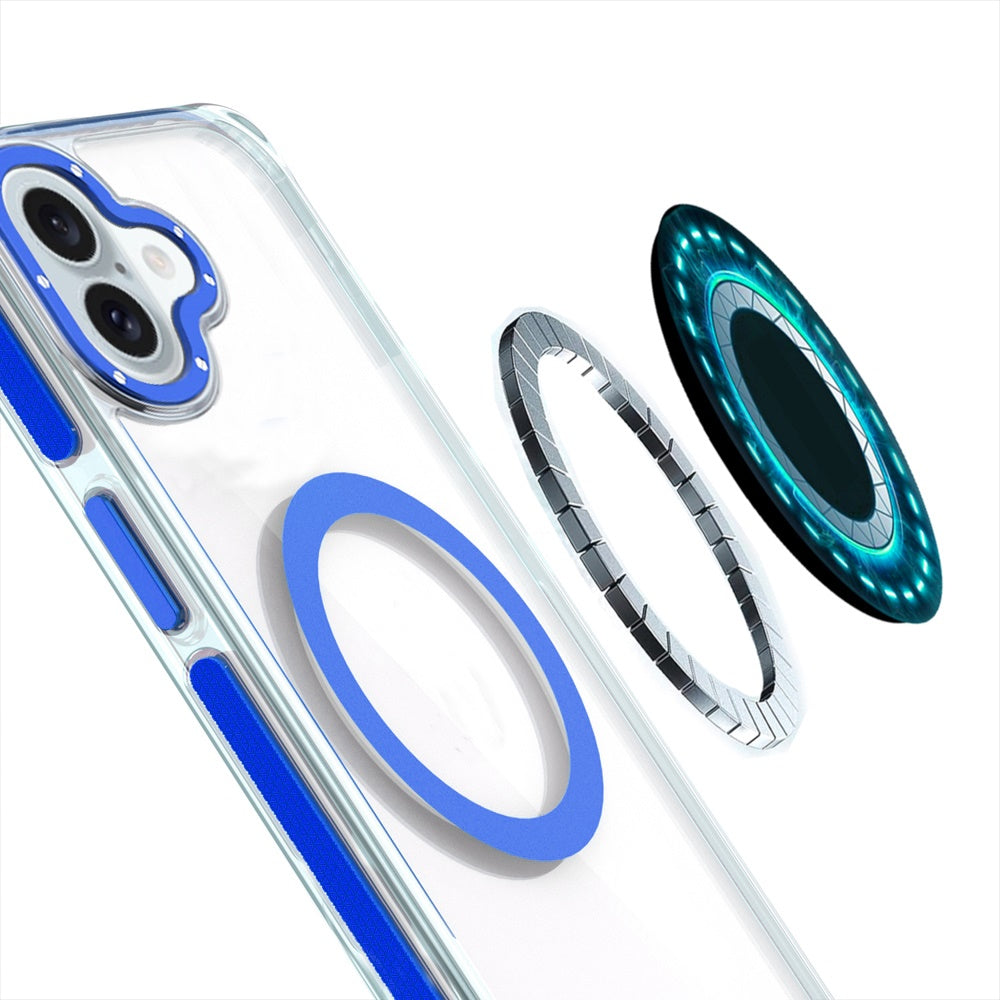 For Samsung Galaxy S24 Ultra Transparent back with Colorful Frame Strong Magnetic Circle [Compatible with Magsafe] Slim Case Cover Clear Blue