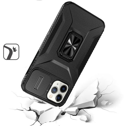 For Apple iPhone 11 Pro Max Camera Cover Phone Case with Magnetic Rotation Ring Stand [Military Grade] Hybrid Hard TPU Shockproof Case Cover Black