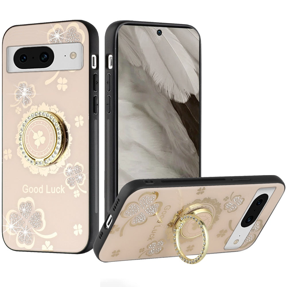 For Apple iPhone 16 (6.1") Diamonds 3D Bling Sparkly Glitter Ornaments Engraving Hybrid Fashion Ring Stand Case Cover