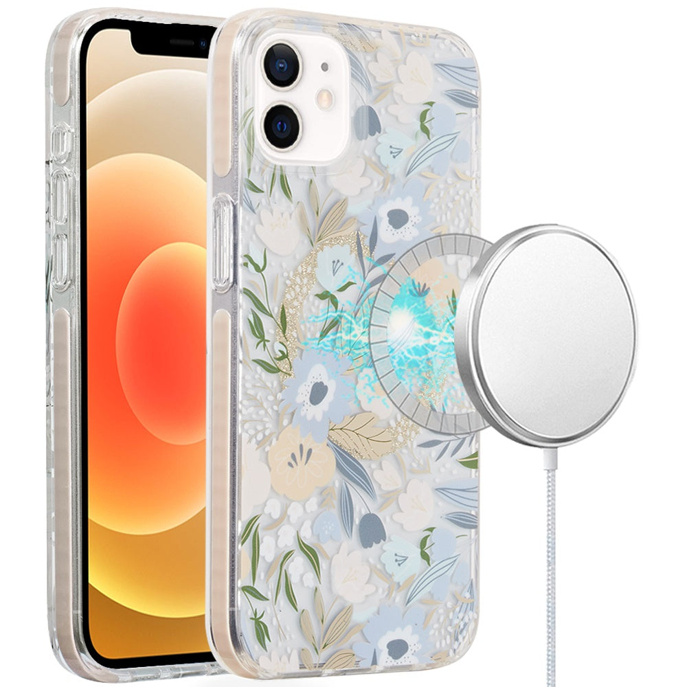 For Apple iPhone 12 / 12 Pro Floral Pattern Design Cute Clear Hybrid Compatible with Magsafe Double Layer Soft TPU Hard PC Back Slim Case Cover