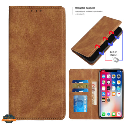 For Apple iPhone 16 Plus (6.7") PU Leather Pouch Flip Folio Wallet ID Credit Card Slots Money Holder with Magnetic Closure & Kickstand Case Cover