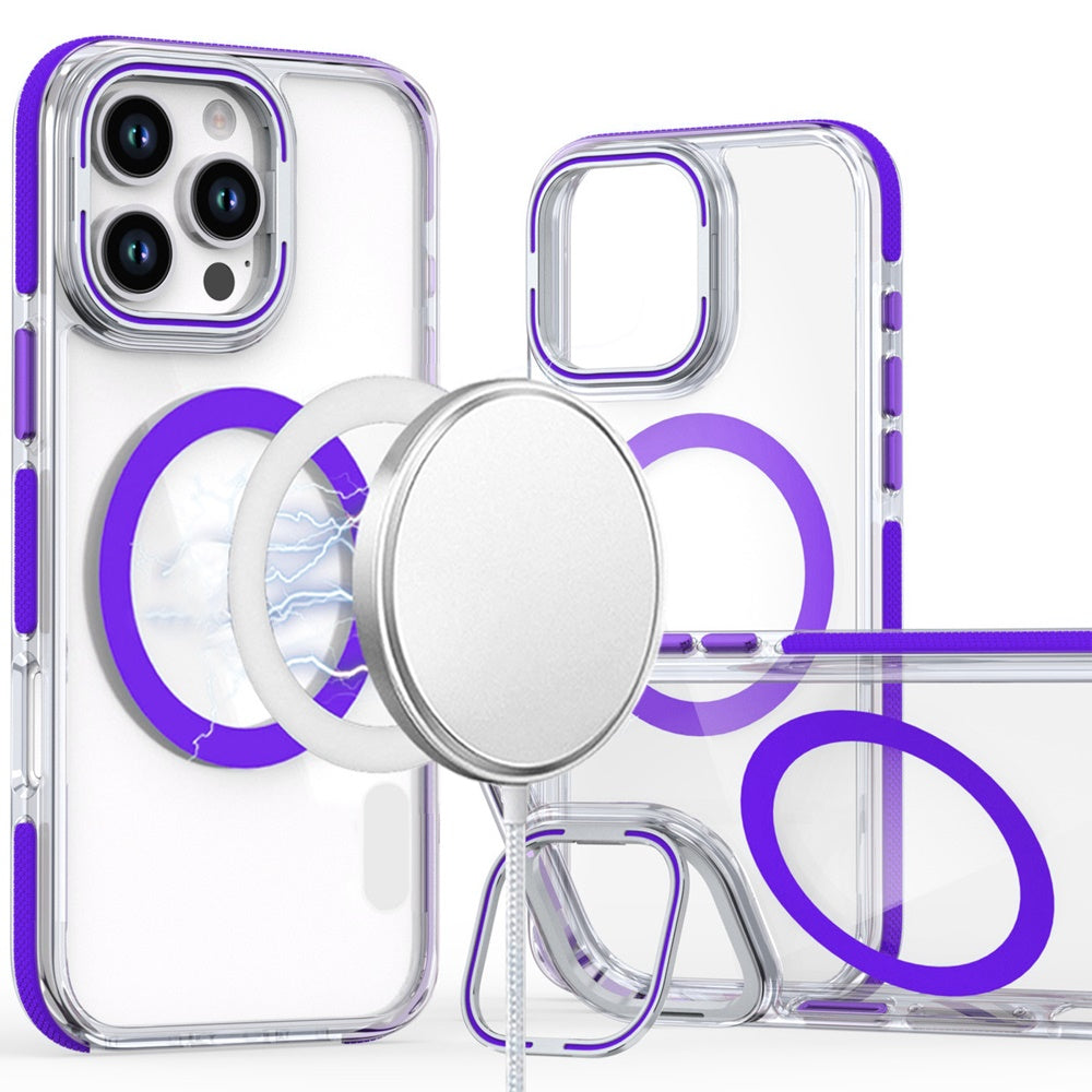 Apple iPhone 16 Plus (6.7") Hybrid Clear Invisible Camera Bracket Stand [With Magsafe Magnetic Circle] Shockproof Color Frame