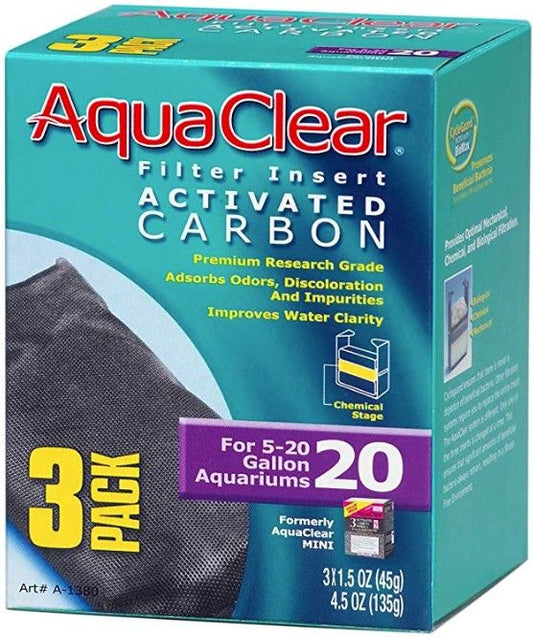 Aquaclear Activated Carbon Filter Inserts [Filter & Bio Bags] Size 20 - 3 count