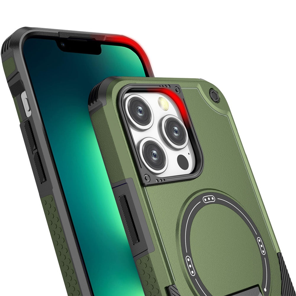 For Apple iPhone 12 / 12 Pro Case with Invisible Kickstand Compatible with MagSafe, Military-Grade Protection Shockproof Heavy Duty Case Cover Midnight Green