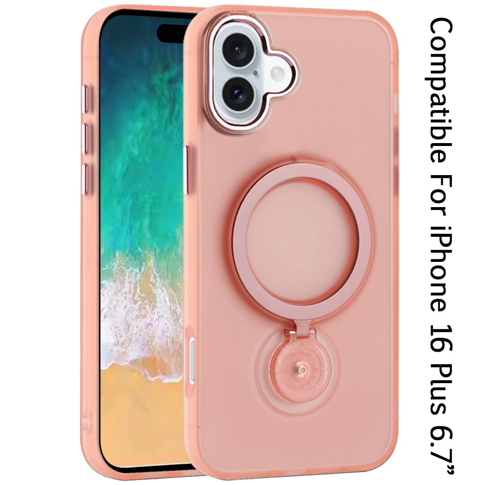 For Apple iPhone 16 Plus (6.7") MagSafe Compatible with 360 degree Circle Ring Stand Magnetic Kickstand Slim Hybrid Case Cover