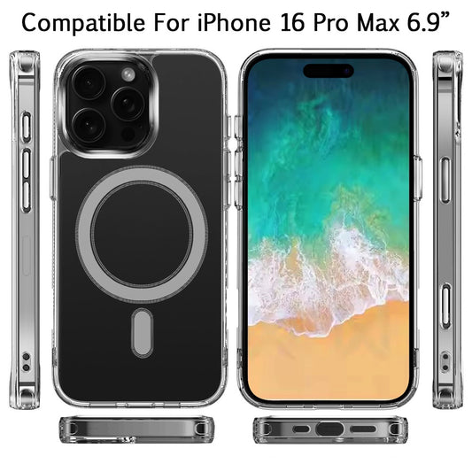 For Apple iPhone 16 Pro Max (6.9") Clear Magnetic Case with Built-in Magnets Compatible with MagSafe Slim Soft TPU Bumper Case Cover Transparent