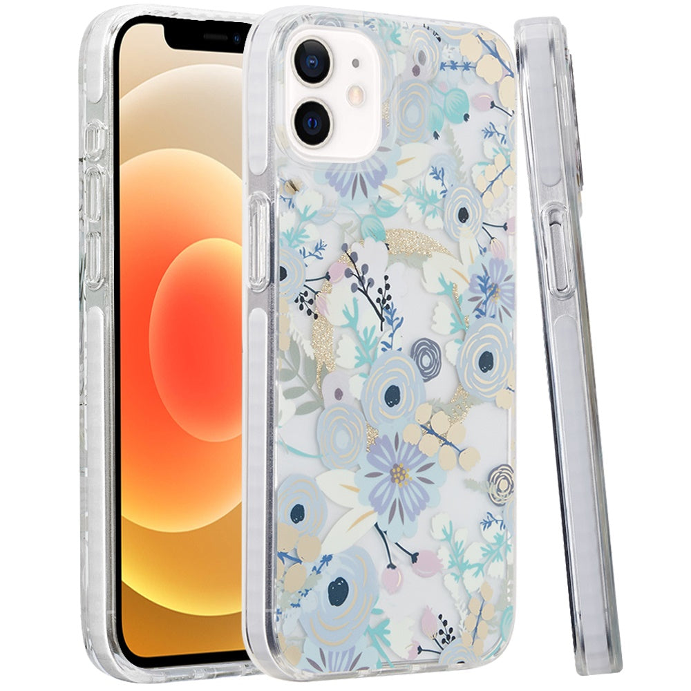 For Apple iPhone 12 / 12 Pro Floral Pattern Design Cute Clear Hybrid Compatible with Magsafe Double Layer Soft TPU Hard PC Back Slim Case Cover