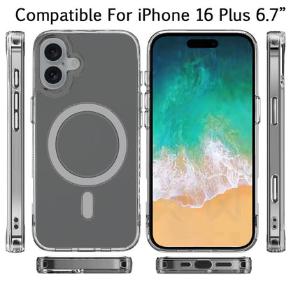 For Apple iPhone 16 Plus (6.7") Clear Magnetic Case with Built-in Magnets Compatible with MagSafe Slim Soft TPU Bumper Case Cover Transparent