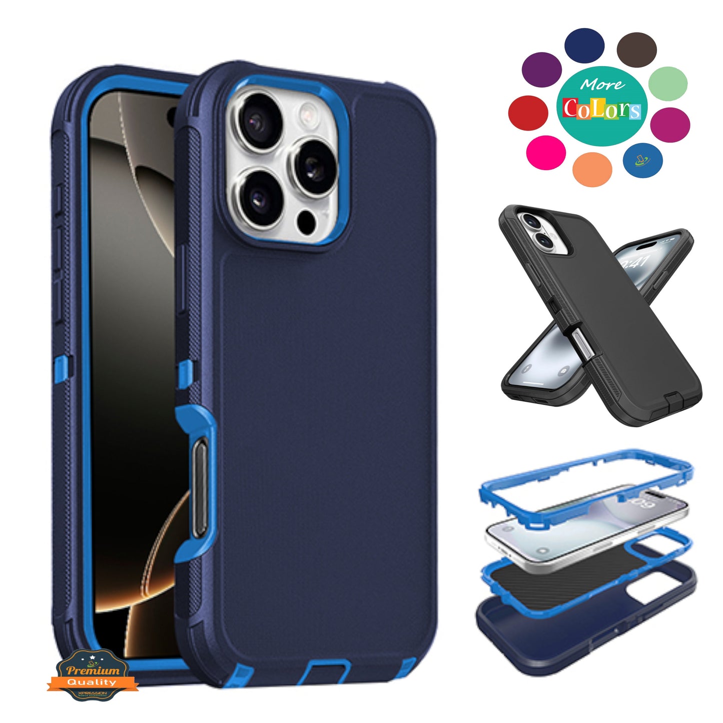 For Apple iPhone 16 Pro Max (6.9") 3-Layer Protection Case Shockproof Rugged Design with Enhanced Durability Hybrid Heavy Duty Protection Case Cover