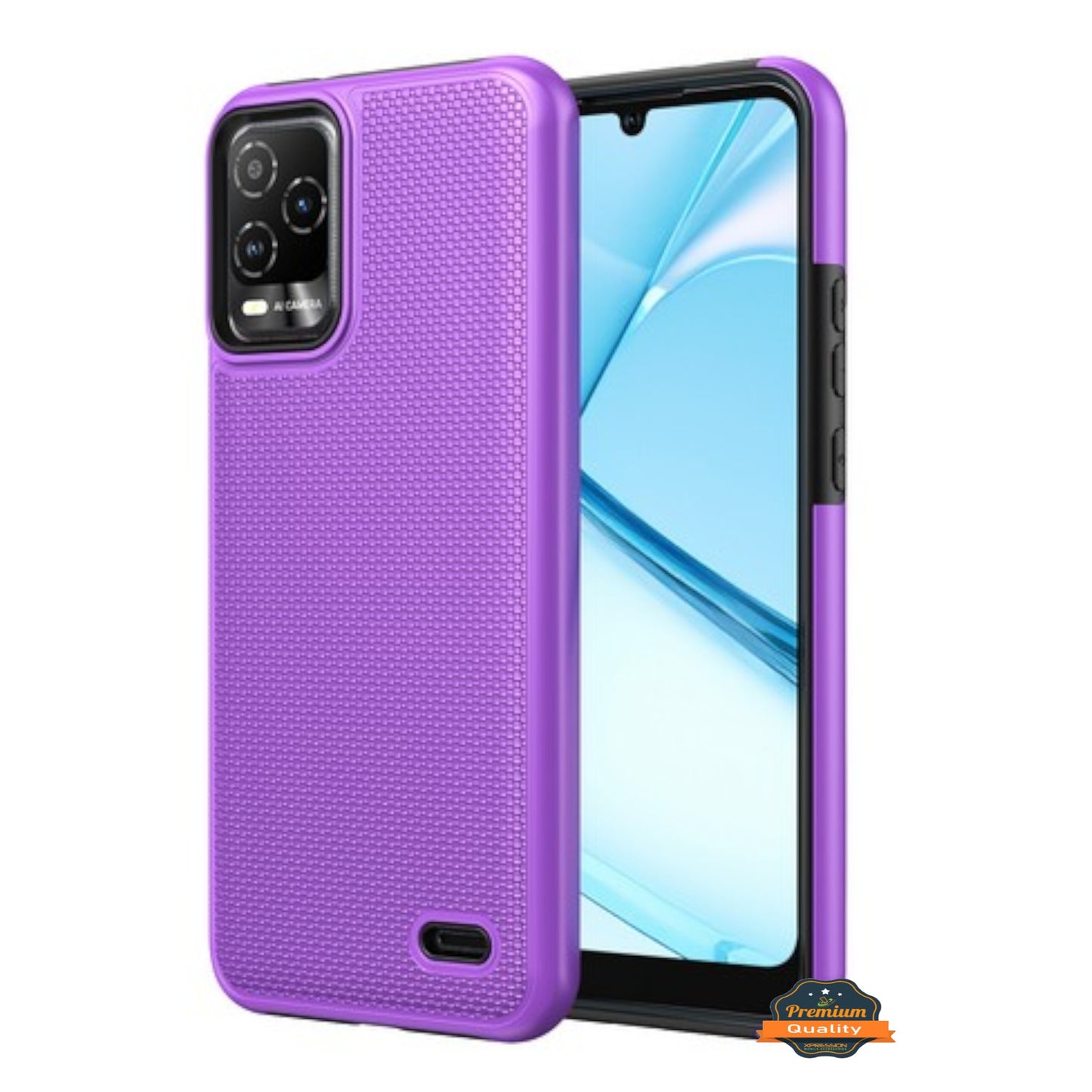 For TCL 50 LE Dual Layer Slim & Tough Hybrid Shockproof Heavy Duty Rubber TPU Matte with Textured Rugged Shell Protection Case Cover