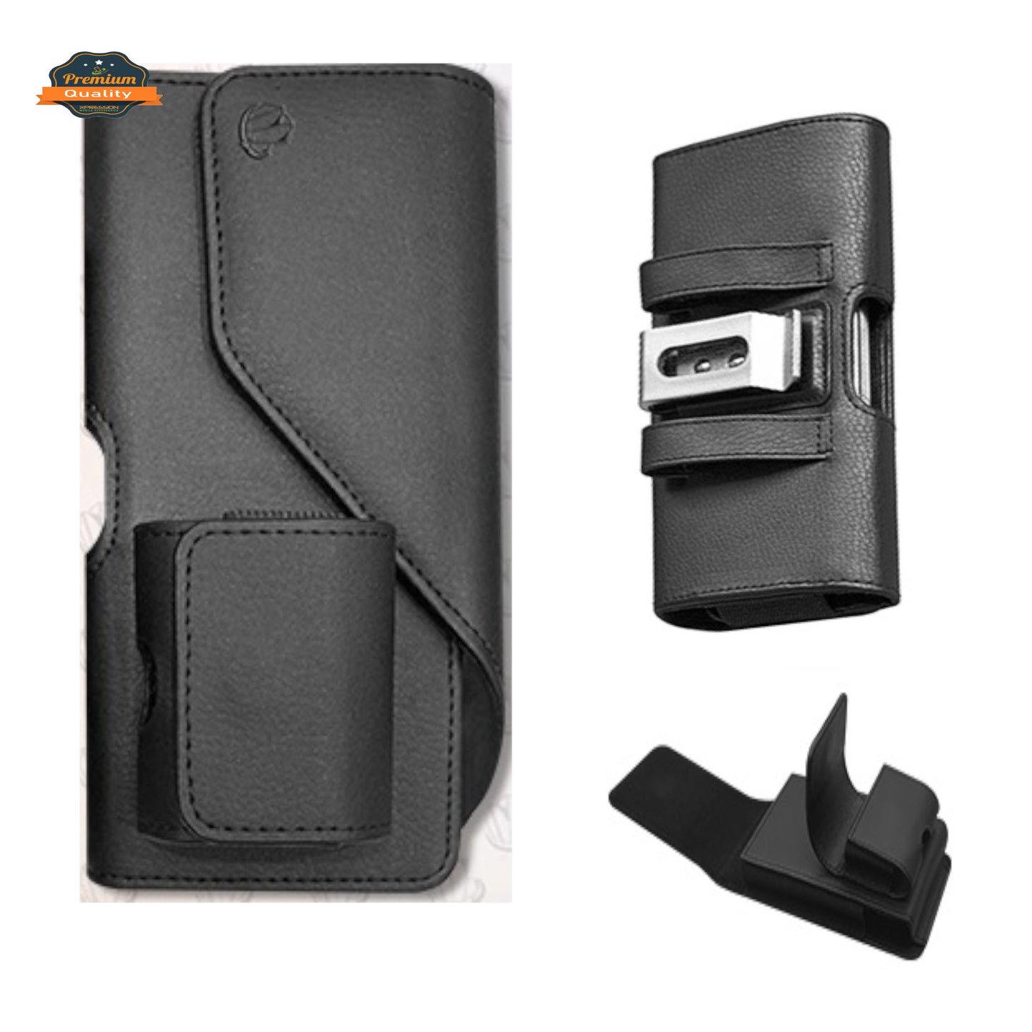 For Horizontal Leather Universal Pouch 2in1 Dual Phone Holster with Airpods Holder, Metal Belt Clip Loop Holder Cover For Device Size 6.7" Case Cover Black