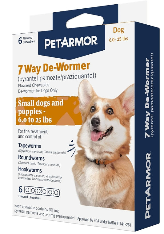 PetArmor 7 Way De-Wormer for Small Dogs and Puppies 6-25 Pounds [Dog Supplies for Dog] 6 count