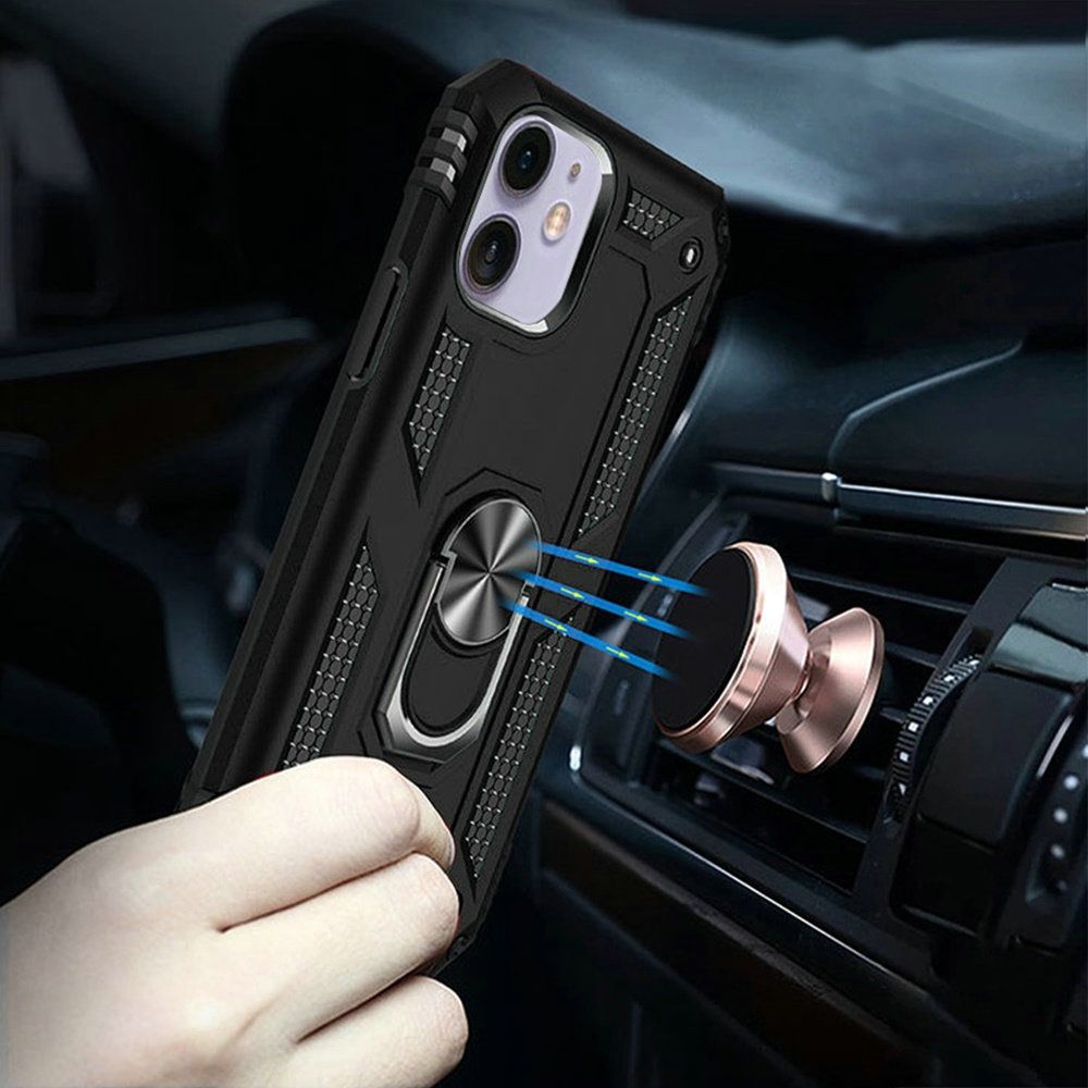 For Apple iPhone 14 Pro Max Hybrid Combo Belt Clip Holster Ring Stand Holder, Military Grade Fit Magnetic Car Mount Shockproof Case Cover Black