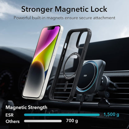 For Apple iPhone 15 Plus (6.7") Magnetic Compatible with Magsafe Wireless Charger PC + TPU Hybrid Slim Transparent Black Phone Case Cover