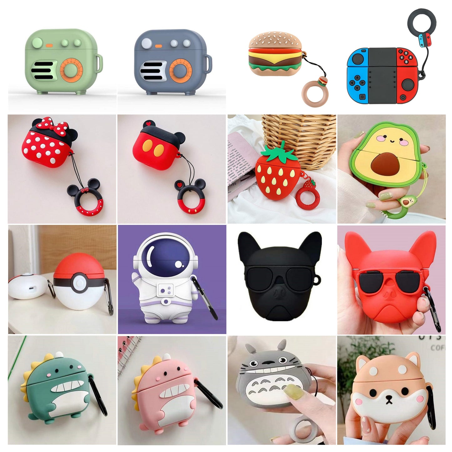 For Apple AirPods 4 Hybrid Cute 3D Fun Design Silicone Skin Cartoon Characters with Keychain Buckle Holder Rubber TPU Soft Cover Case Cover Unbeat