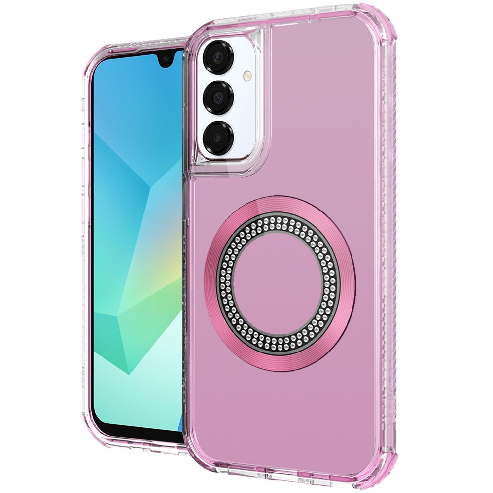 For Samsung Galaxy A16 5G Magnetic Ring Circle Bling Chrome 3in1 Hybrid [Compatible with Magsafe] Transparent Shockproof Case Cover